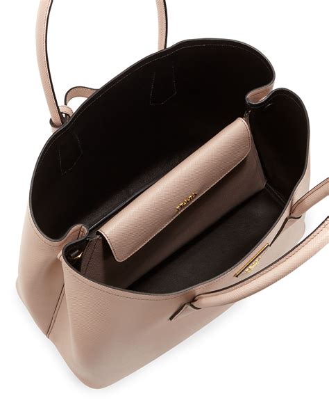 prada saffiano cuir double bag tan|prada leather bag.